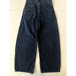 Uniqlo Wide Leg Barrel Jeans Women 26x26 Dark Blue High Rise 5 Pocket